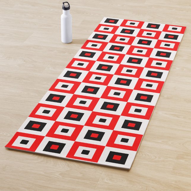 Red Black White Checkered Squares Pattern Design Yoga Mat (Creator Uploaded)