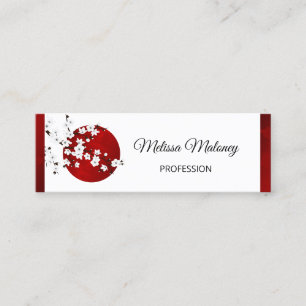 Red Black White Cherry Blossom Rising Sun Mini Business Card