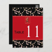 Red, Black, White Cherry Blossoms Table Number (Front/Back)