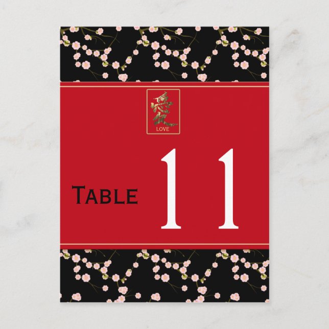 Red, Black, White Cherry Blossoms Table Number (Front)