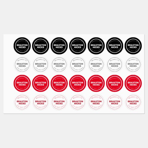 Red Black White Circle Adhesive  Waterproof Label