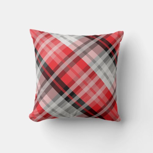 Red Black White Classic Holiday Plaid Pattern Throw Pillow