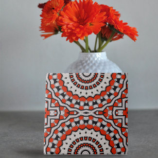 Red Black White Complex Mosaic Geometric Pattern