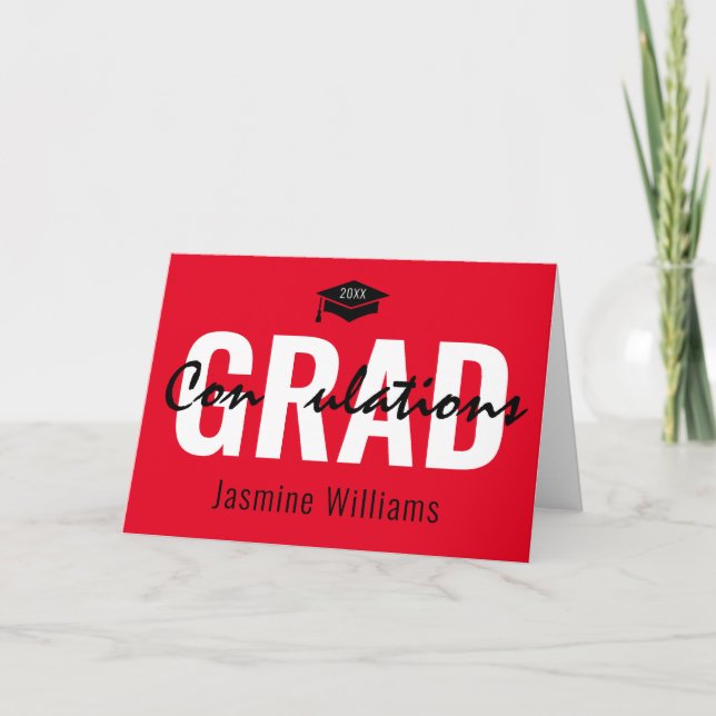 Red Black White Congradulations Graduate Card (Front)