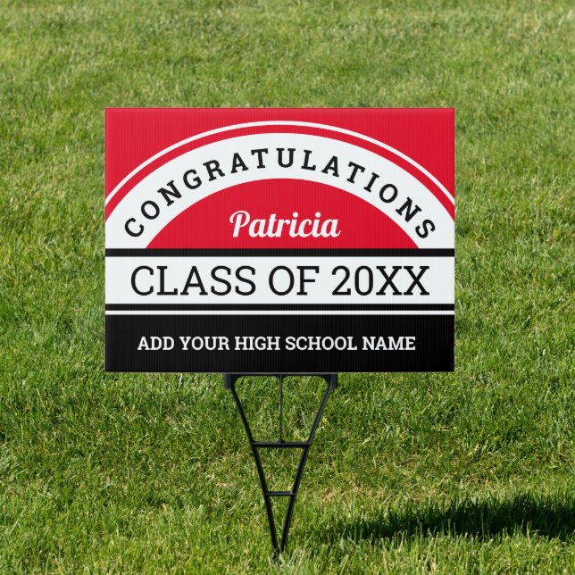 Red Black White Congratulations Graduate 2025 Sign (Insitu)
