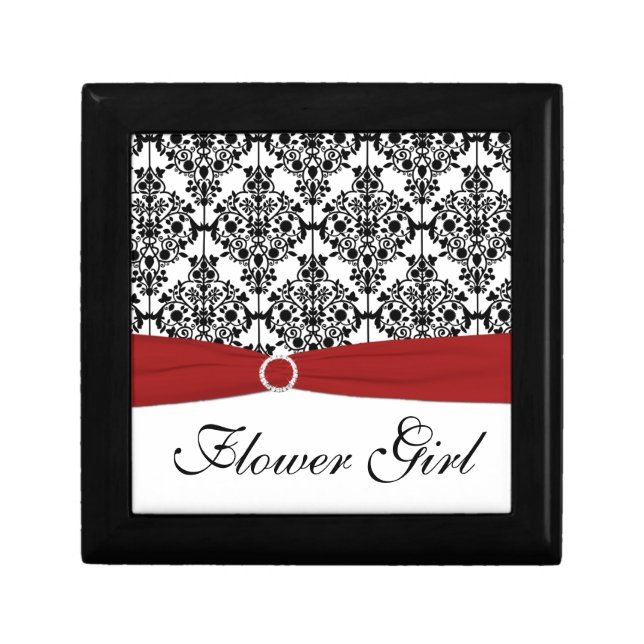Red, Black, White Damask Flower Girl Trinket Box (Front)