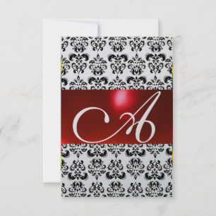 RED BLACK WHITE DAMASK GEM MONOGRAM rsvp silver
