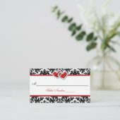 Red Black White Damask Joined Hearts Place Card (Standing Front)