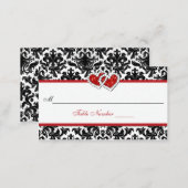 Red Black White Damask Joined Hearts Place Card (Front/Back)