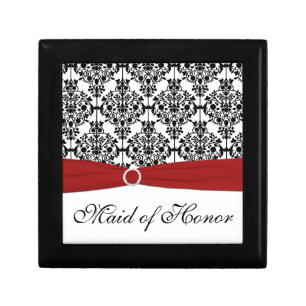 Red, Black, White Damask Maid of Honor Trinket Box