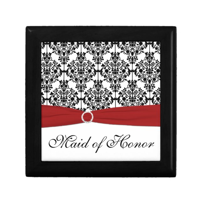 Red, Black, White Damask Maid of Honor Trinket Box (Front)