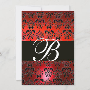 RED BLACK WHITE DAMASK MONOGRAM RSVP INVITATION