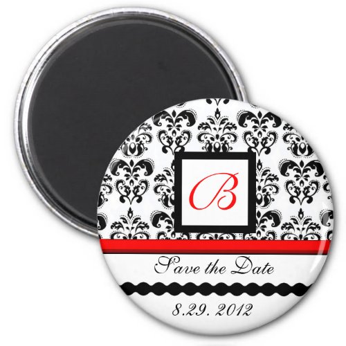 RED BLACK WHITE DAMASK MONOGRAMSave The Date Magnet