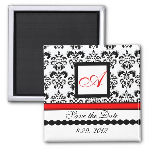 RED BLACK WHITE DAMASK MONOGRAMSave The Date Magnet