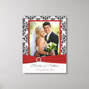 Red, Black, White Damask Wedding Canvas