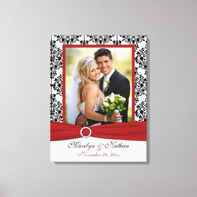 Red, Black, White Damask Wedding Canvas Print (Front)