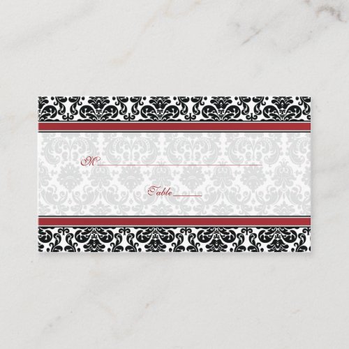 Red, Black, White Damask Wedding Place Cards Business Cards