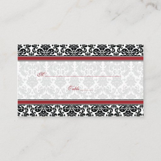 Customizable Red, Black, White Damask Wedding Place Cards Business Cards