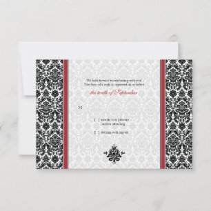 Red, Black, White Damask Wedding Reply Card