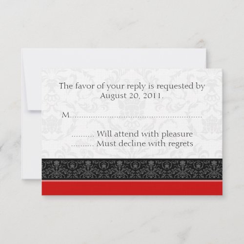 Red Black  White Damask Wedding RSVP Reply Cards