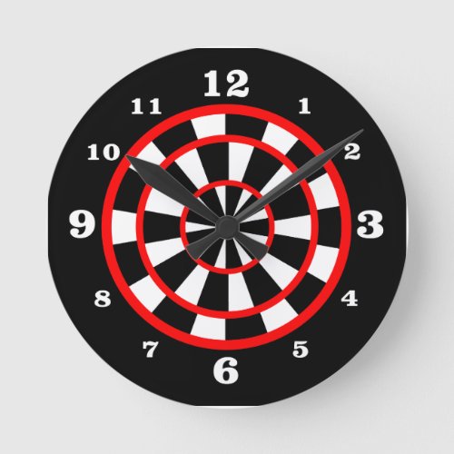 Red Black White Dartboard Style Numbered Round Clock