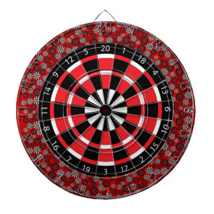 Red Black & White Dartboard With Darts