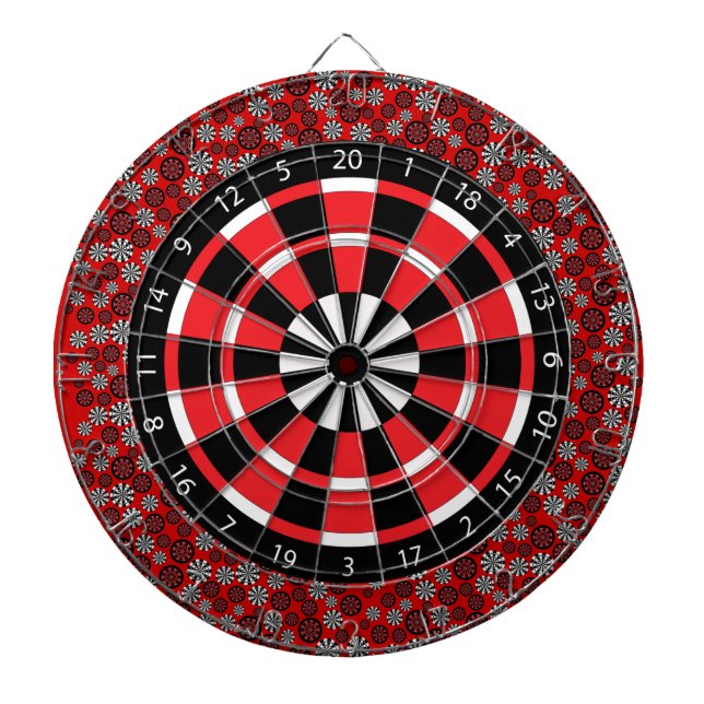 Red Black & White Dartboard With Darts (Front)