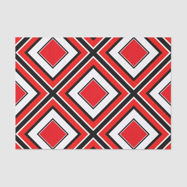 Red Black White Diamond Geometric Tissue Paper (Front)