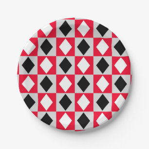 Red Black White Diamond Paper Plates