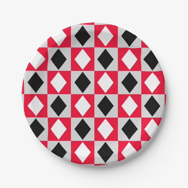 Red Black White Diamond Paper Plates (Front)