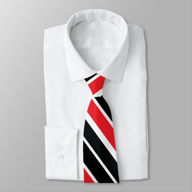 Red Black & White Double Striped Tie (Tied)