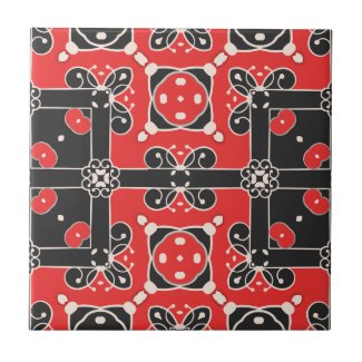 Red Black White Elegant Classy Modern Folk Ethnic Ceramic Tile