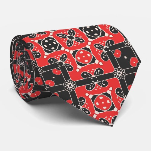 Red Black White Elegant Classy Modern Folk Ethnic Neck Tie