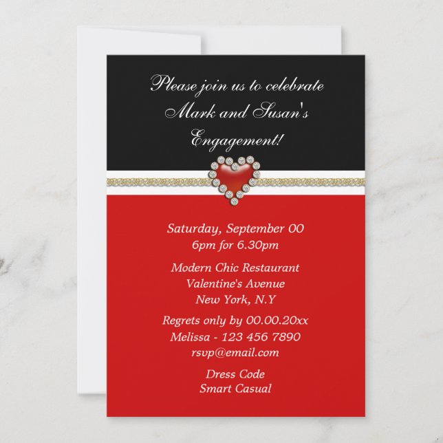 Red black white engagement PERSONALIZE Invitation (Front)
