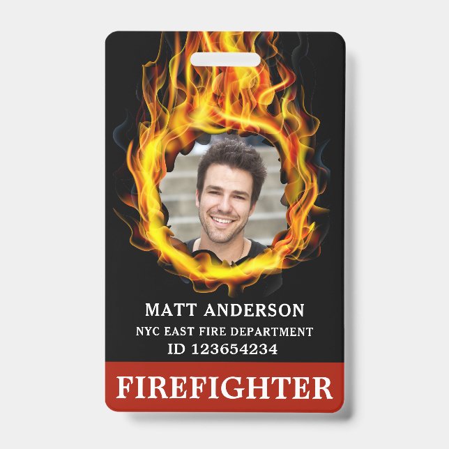 Red, Black & White Firefighter Photo ID Badge (Front)