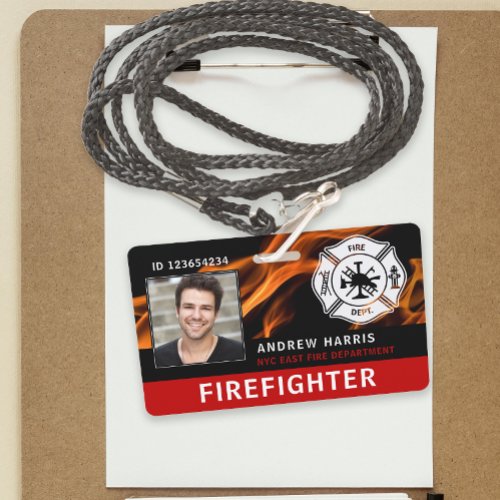Red Black  White Firefighter Photo ID Badge