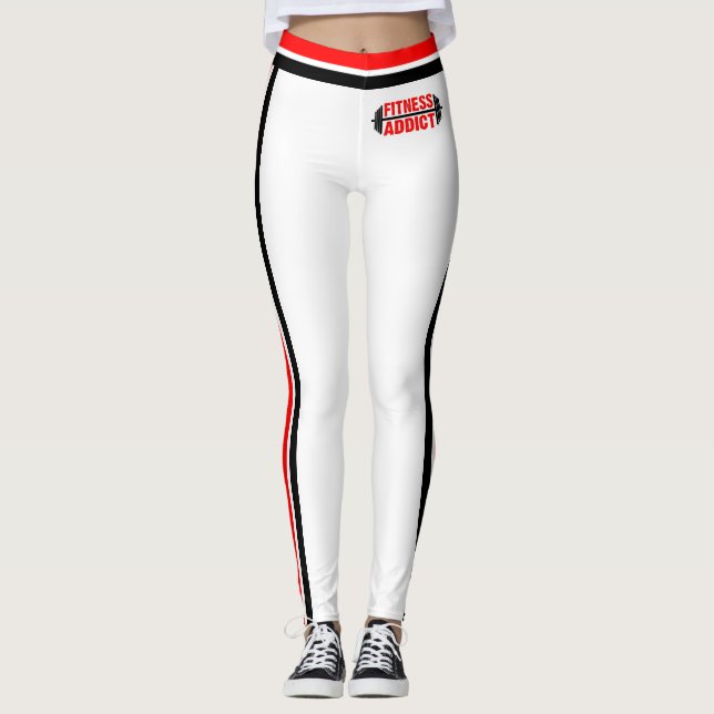 Red Black White Fitness Addict Leggings (Front)