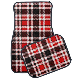Red Black White Flannel Tartan Pattern Design Car Floor Mat