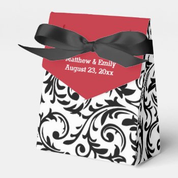 Red Black White Floral Damask Wedding Favor Box by bridalwedding at Zazzle