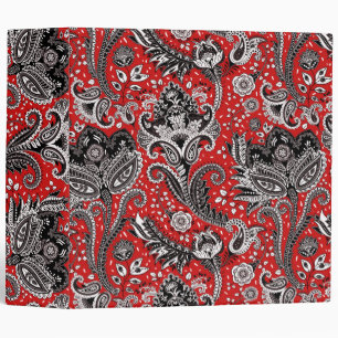 Red Black & White Floral Paisley Bohemian Boho 3 Ring Binder