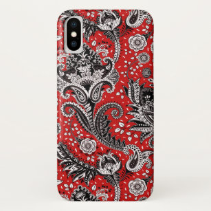 Red Black & White Floral Paisley Bohemian Boho iPhone XS Case