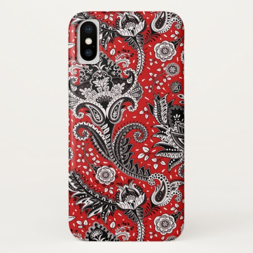 Red Black  White Floral Paisley Bohemian Boho iPhone XS Case