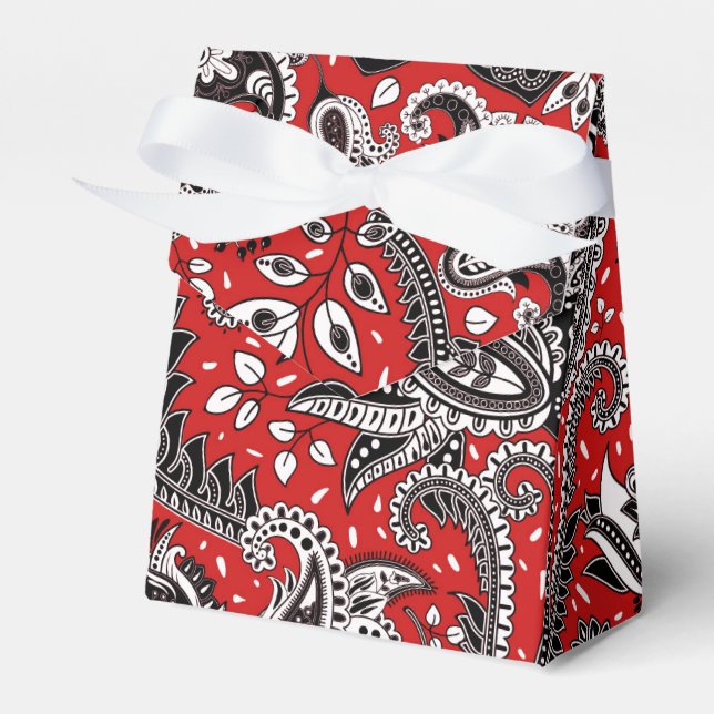 Red Black & White Floral Paisley Bohemian Boho Favor Boxes (Front Side)
