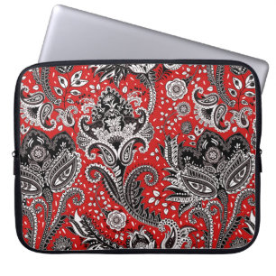 Red Black & White Floral Paisley Bohemian Boho Laptop Sleeve