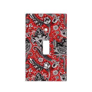 Red Black & White Floral Paisley Bohemian Boho Light Switch Cover