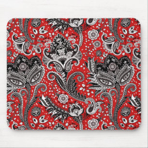 Red Black & White Floral Paisley Bohemian Boho Mouse Pad