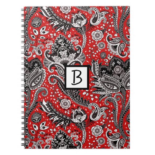 Red Black  White Floral Paisley Bohemian Boho Notebook
