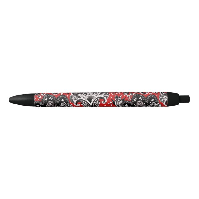 Red Black & White Floral Paisley Bohemian Boho Pen (Front)