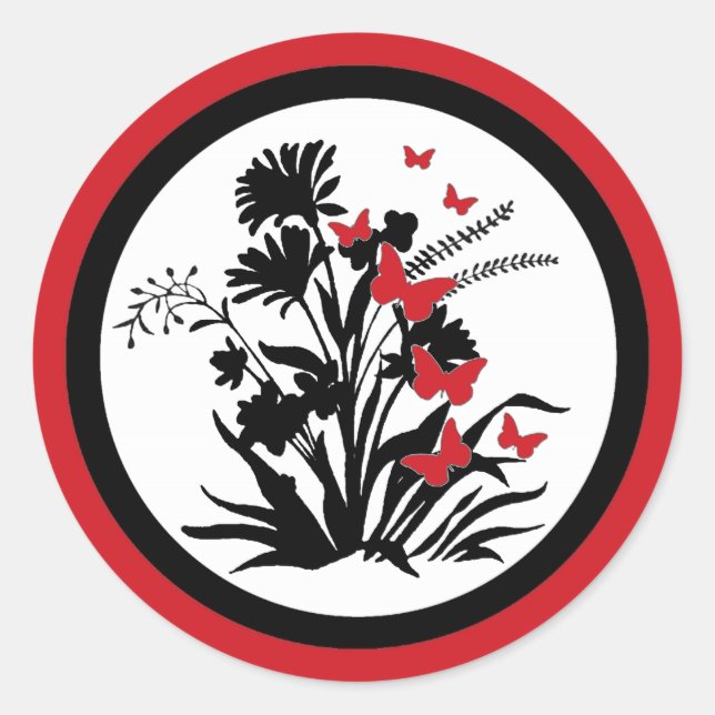 Red black white flower butterfly envelope seals (Front)