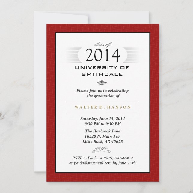 Red Black & White Formal Graduation Party Invite (Front)